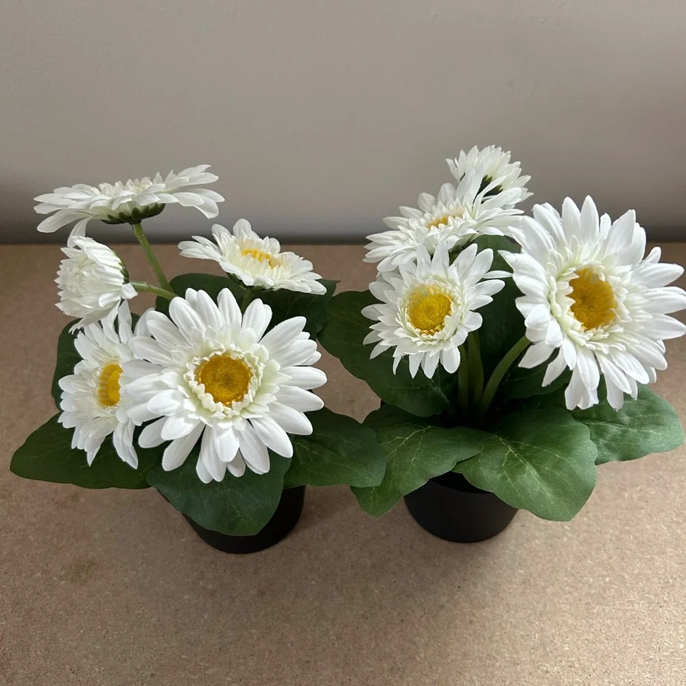 IKEA Faux White Daisy in Black Pot Set of 2